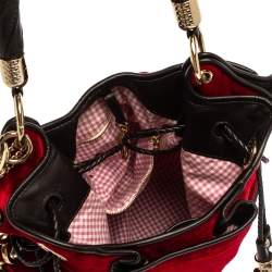 Lancel Red/Brown Velevt and Leather Le Brigitte Bardot Hobo