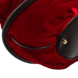 Lancel Red/Brown Velevt and Leather Le Brigitte Bardot Hobo