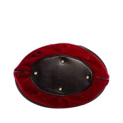 Lancel Red/Brown Velevt and Leather Le Brigitte Bardot Hobo