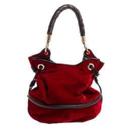 Lancel Red/Brown Velevt and Leather Le Brigitte Bardot Hobo