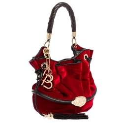 Lancel Red/Brown Velevt and Leather Le Brigitte Bardot Hobo
