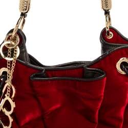 Lancel Red/Brown Velevt and Leather Le Brigitte Bardot Hobo