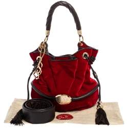 Lancel Red/Brown Velevt and Leather Le Brigitte Bardot Hobo