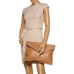Lancel Tan Leather Envelope Flap Clutch Bag