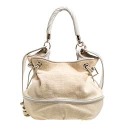 Pre Owned Lancel Beige/Cream Tweed and Leather Le Brigitte Bardot Hobo