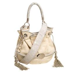 Pre Owned Lancel Beige/Cream Tweed and Leather Le Brigitte Bardot Hobo