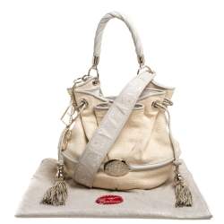 Pre Owned Lancel Beige/Cream Tweed and Leather Le Brigitte Bardot Hobo