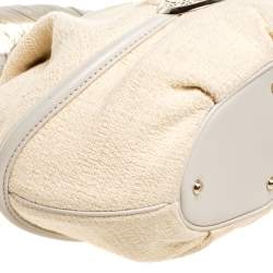 Pre Owned Lancel Beige/Cream Tweed and Leather Le Brigitte Bardot Hobo