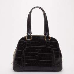 Pre Owned Lancel Black Embossed Large Adjani Satchel