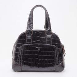 Pre Owned Lancel Black Leather Embossed Large Adjani Satchel