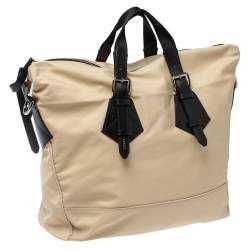 Lancel Beige/Black Nylon and Leather Basket Zip Tote