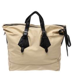 Lancel Beige/Black Nylon and Leather Basket Zip Tote