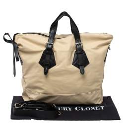 Lancel Beige/Black Nylon and Leather Basket Zip Tote