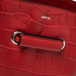 Lancel Red Croc Embossed Leather Le Huit Bucket Bag 