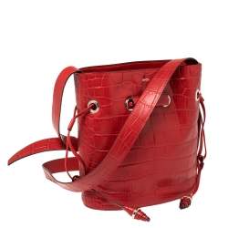 Lancel Red Croc Embossed Leather Le Huit Bucket Bag 