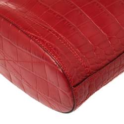 Lancel Red Croc Embossed Leather Le Huit Bucket Bag 