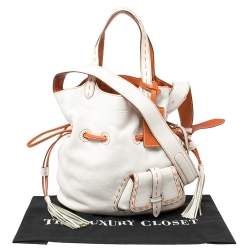 Pre Owned Lancel White/Orange Leather Premiere Flirt Bucket Bag