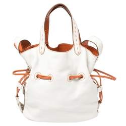 Pre Owned Lancel White/Orange Leather Premiere Flirt Bucket Bag