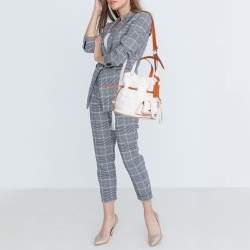 Pre Owned Lancel White/Orange Leather Premiere Flirt Bucket Bag