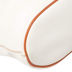 Pre Owned Lancel White/Orange Leather Premiere Flirt Bucket Bag