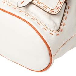 Pre Owned Lancel White/Orange Leather Premiere Flirt Bucket Bag