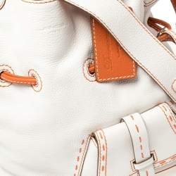 Pre Owned Lancel White/Orange Leather Premiere Flirt Bucket Bag