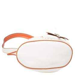 Pre Owned Lancel White/Orange Leather Premiere Flirt Bucket Bag