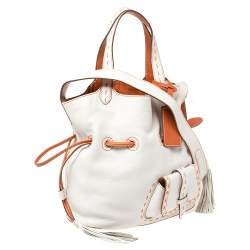 Pre Owned Lancel White/Orange Leather Premiere Flirt Bucket Bag