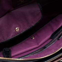 Lancel Black Croc Embossed Leather Adjani Satchel
