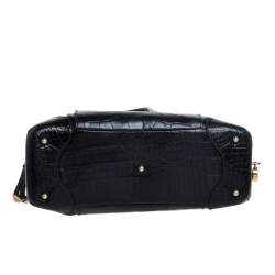 Lancel Black Croc Embossed Leather Adjani Satchel