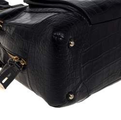 Lancel Black Croc Embossed Leather Adjani Satchel