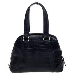 Lancel Black Croc Embossed Leather Adjani Satchel