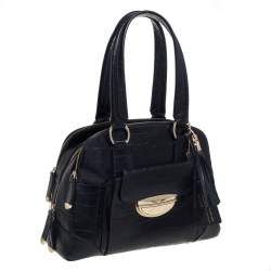 Lancel Black Croc Embossed Leather Adjani Satchel
