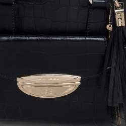Lancel Black Croc Embossed Leather Adjani Satchel