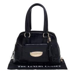 Lancel Black Croc Embossed Leather Adjani Satchel