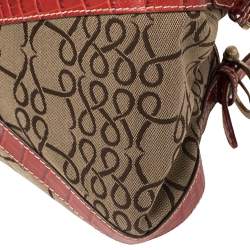 Lancel Brown/Red Signature Canvas and Croc Embossed Leather Shoulder Bag