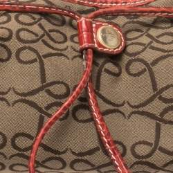 Lancel Brown/Red Signature Canvas and Croc Embossed Leather Shoulder Bag