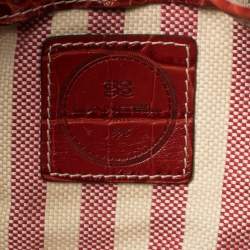 Lancel Brown/Red Signature Canvas and Croc Embossed Leather Shoulder Bag