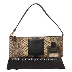 Lancel Beige/Black Python Printed Canvas and Leather Baguette