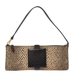 Lancel Beige/Black Python Printed Canvas and Leather Baguette