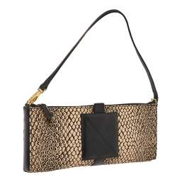 Lancel Beige/Black Python Printed Canvas and Leather Baguette