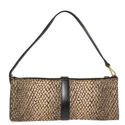 Lancel Beige/Black Python Printed Canvas and Leather Baguette