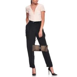 Lancel Beige/Black Python Printed Canvas and Leather Baguette