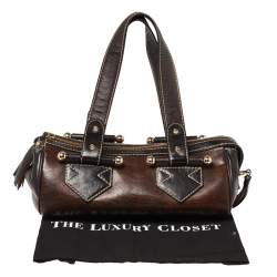 Pre Owned Lancel Brown Lizard and Leather Satchel