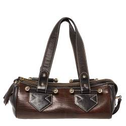 Pre Owned Lancel Brown Lizard and Leather Satchel