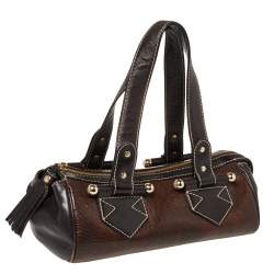 Pre Owned Lancel Brown Lizard and Leather Satchel