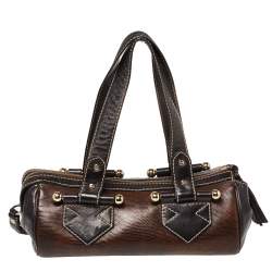 Pre Owned Lancel Brown Lizard and Leather Satchel