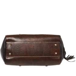 Pre Owned Lancel Brown Lizard and Leather Satchel