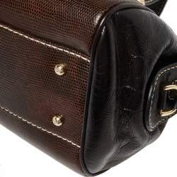 Pre Owned Lancel Brown Lizard and Leather Satchel