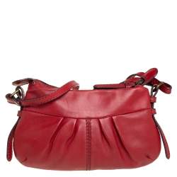 Lancel Red Pleated Leather Shoulder Bag
